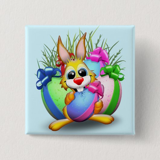 Osterhasen Witzig und Süße Figur Bitten an Eg Button (Vorderseite)