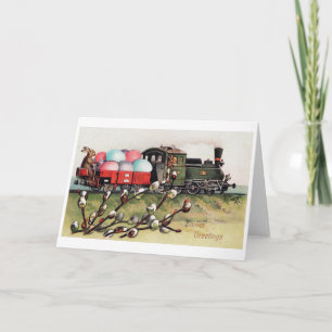 Osterhasen-Zug im Vintage-Stil Karte