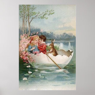 Osterhasenboot Junges Paar Landschaft Poster