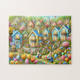 Osterhasendorf, pastellfarben gestrichene Cottages Puzzle