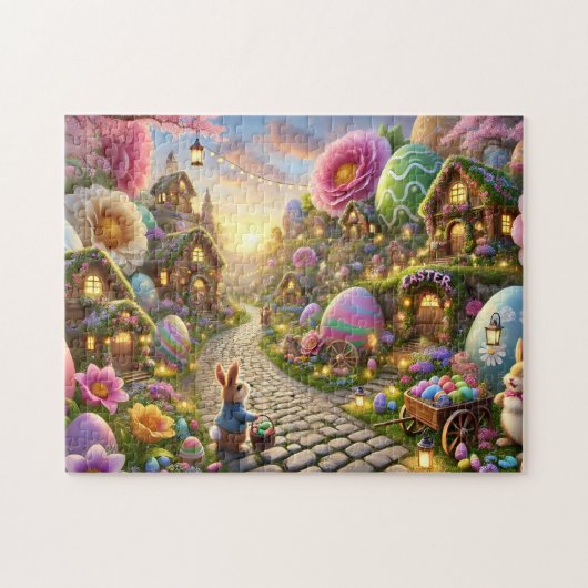 Osterhasendorf Whimsical Frühlings Szene Puzzle (Horizontal)