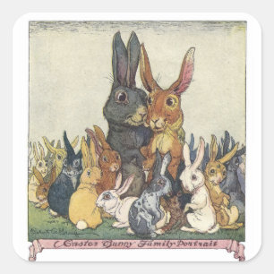 Osterhasenfamilie im Vintage-Stil Quadratischer Aufkleber