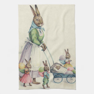 Osterhasenkinder färben Ei Geschirrtuch