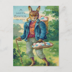 Osterhasenkorb mit gefärbtem Ei Feiertagspostkarte