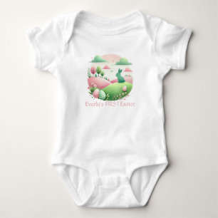 Osterhastige Eier Landschaft Grün Rosa Baby Strampler