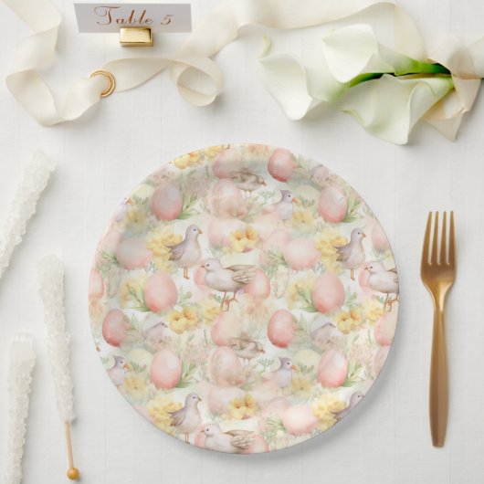 Osterhintergrund mit Eiern, Blume und Vögeln Pappteller (Hochzeit)