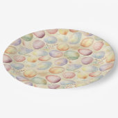 Osterhintergrund mit Eiern, Blume und Vögeln Pappteller (Schrägansicht)