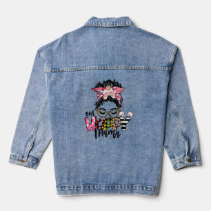 Osterhoppe Mama Messy Bun Mama Bunny Leopard Jeansjacke