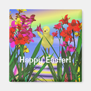 Osterhuhn und Blumen Magnet