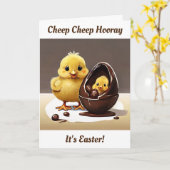 Osterhühnchen und -küken karte (Gelbe Blume)