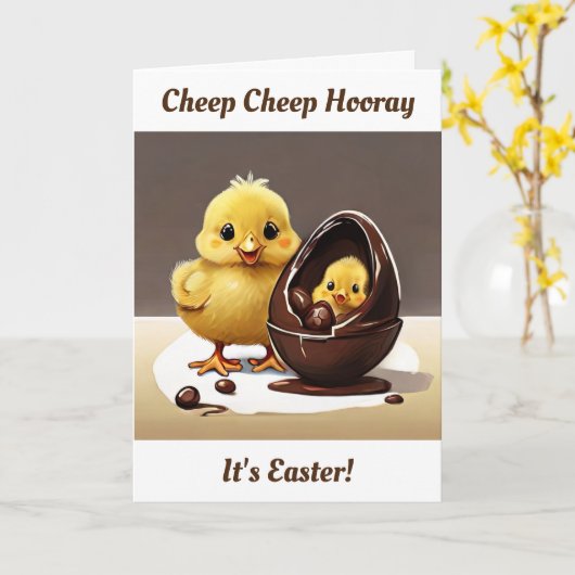 Osterhühnchen und -küken karte (Gelbe Blume)