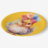 Osterhühner Gelb 1 Pappteller (Schrägansicht)