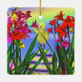 Osterhühner und -Blume Keramikornament (Rückseite)
