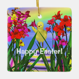 Osterhühner und -Blume Keramikornament