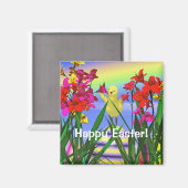 Osterhühner und -Blume Magnet (Vorderseite/Rückseite)