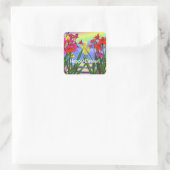 Osterhühner und -Blume Quadratischer Aufkleber (Tasche)