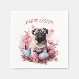 Osterhund - Mops - Eier und Blume - Serviette