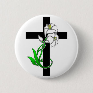 Osterilien und Kreuz Button