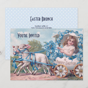 Osterillustration im Vintage-Stil mit Mädchen und Einladung