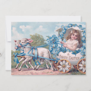 Osterillustration im Vintage-Stil mit Mädchen und Feiertagskarte