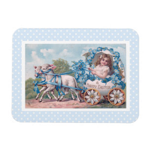 Osterillustration im Vintage-Stil mit Mädchen und Magnet