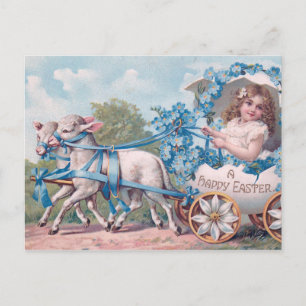 Osterillustration im Vintage-Stil mit Mädchen und Postkarte
