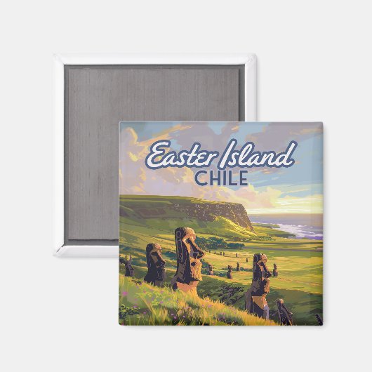 Osterinsel Chile Moai Rapa Nui Polynesia Retro Magnet (Vorderseite/Rückseite)