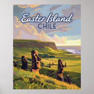Osterinsel Chile Moai Rapa Nui Polynesia Retro Poster