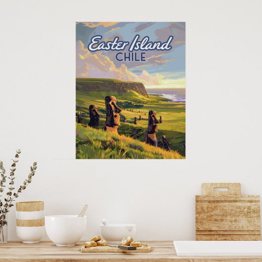 Osterinsel Chile Moai Rapa Nui Polynesia Retro Poster (Küche)