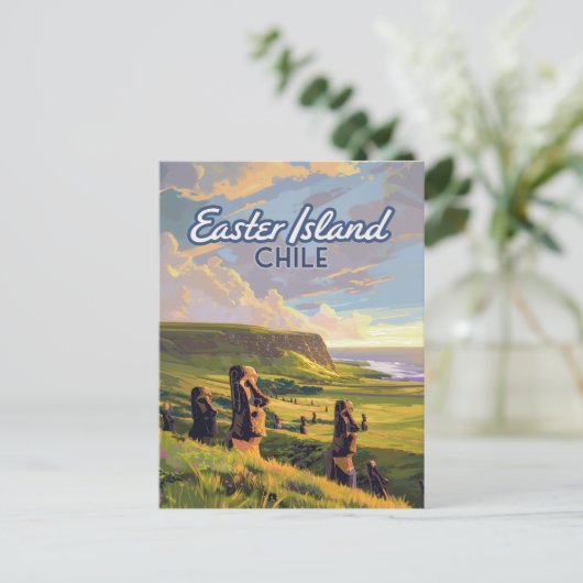 Osterinsel Chile Moai Rapa Nui Polynesia Retro Postkarte (Stehend Vorderseite)