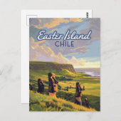 Osterinsel Chile Moai Rapa Nui Polynesia Retro Postkarte (Vorne/Hinten)