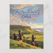 Osterinsel Chile Moai Rapa Nui Polynesia Retro Postkarte (Vorderseite)