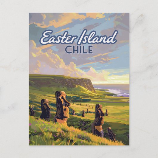 Osterinsel Chile Moai Rapa Nui Polynesia Retro Postkarte (Vorderseite)