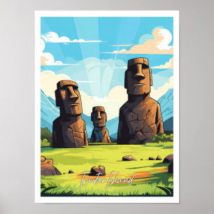 Osterinsel Chile Vintage Reise - Illustration Poster