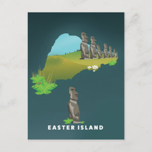 Osterinsel Illustrierte Karte Reiseplakat Druck.