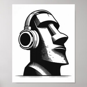 Osterinsel Moai Statue Kopfhörer Musik Lover F Poster