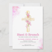 Osterjagd und Brunch Rosa Blumenorchester Einladung (Vorderseite)