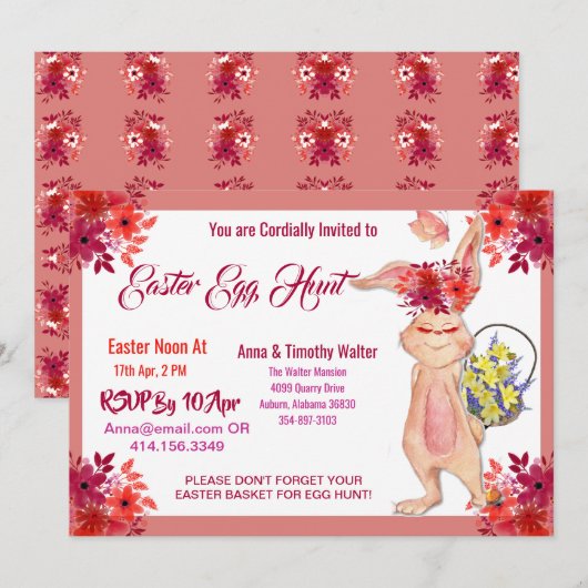 Osterjagd Watercolor Bunny Familie Einladung Kind (Vorne/Hinten)