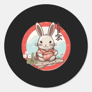 Osterjapanisches Kaninchen-Bunny im japanischen Ki Runder Aufkleber