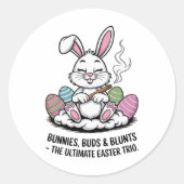Osterjoke Humour Bunnies Buds Blunts Trio Runder Aufkleber (Vorderseite)