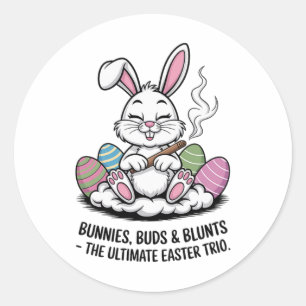 Osterjoke Humour Bunnies Buds Blunts Trio Runder Aufkleber