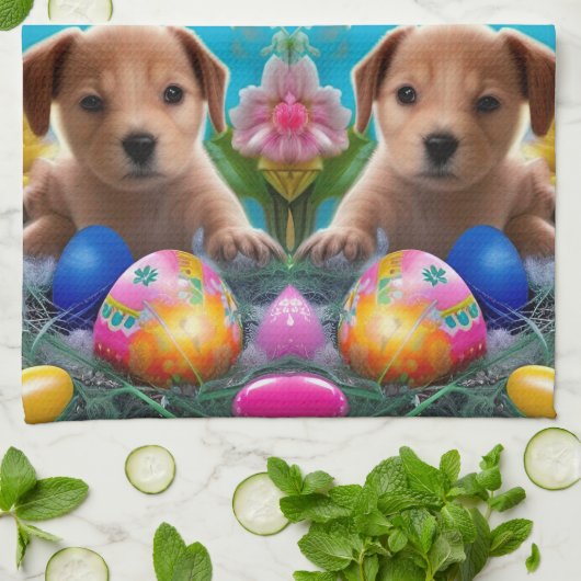 Osterjunge Blume und Eier Geschirrtuch (Gefaltet)