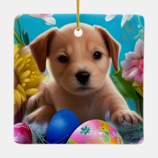 Osterjunge Blume und Eizellen Urlaub Keramikornament (Rückseite)