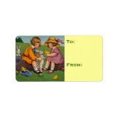 Osterjunge und Mädchen Adressaufkleber (Vorne)