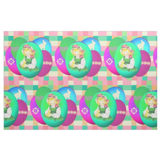 Osterjunge Vintag mit Ostereiern auf Kariert 9" Stoff (Fat Quarter (45,7 x 55,9 cm))