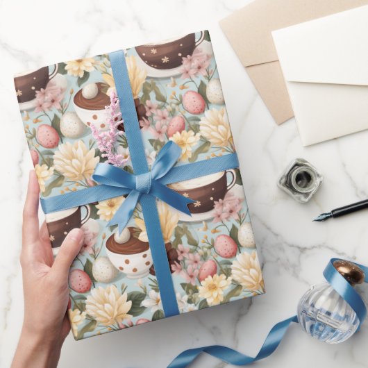 Osterkaffee Brunch Frühlingsblumenmuster Geschenkpapier (Schenken)