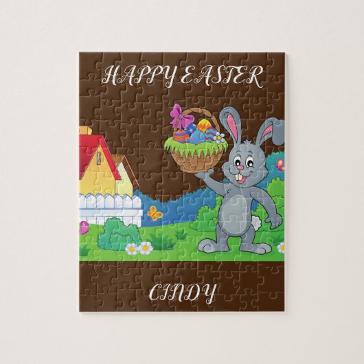 Osterkaninchen, Basket & Hauspuzzle personalisiert Puzzle (Vertikal)
