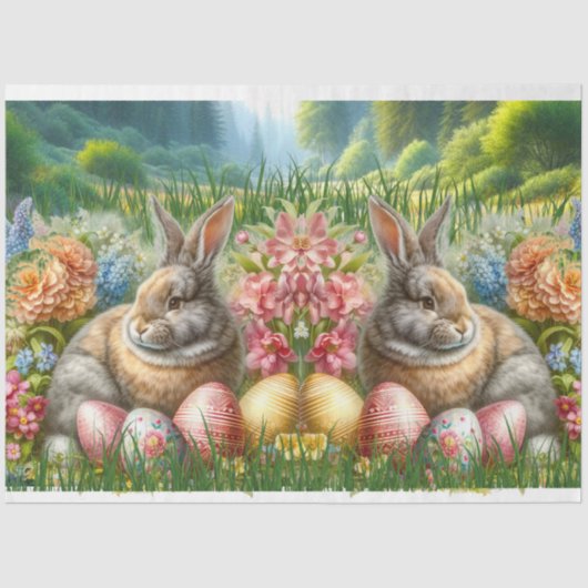 Osterkaninchen Blume Holiday Eggs Tissue Paper Seidenpapier (Vorderseite)