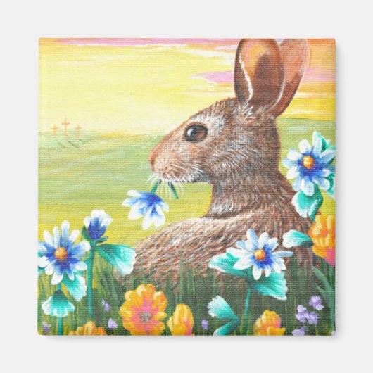 Osterkaninchen Blume Kreationarts Magnet (Vorne)