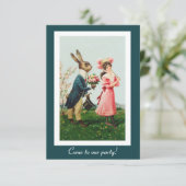 Osterkaninchen Brings Bouquet zu Girl Einladung (Stehend Vorderseite)